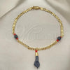 Oro Laminado Charm Anklet , Gold Filled Style Hand Design, with Black and Orange Red Crystal, Polished, Golden Finish, 03.63.1812.10