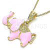 Oro Laminado Pendant Necklace, Gold Filled Style Elephant Design, Pink Enamel Finish, Golden Finish, 04.380.0002.1.20