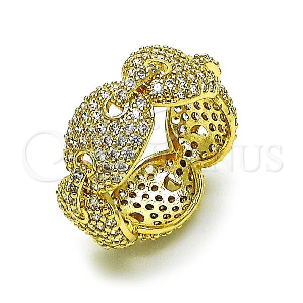 Oro Laminado Multi Stone Ring, Gold Filled Style Puff Mariner Design, with White Micro Pave, Polished, Golden Finish, 01.283.0032.09