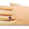 Oro Laminado Multi Stone Ring, Gold Filled Style Evil Eye Design, with Garnet and White Cubic Zirconia, Polished, Golden Finish, 01.284.0104.2