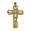 Oro Laminado Fancy Pendant, Gold Filled Style Cross Design, with White Cubic Zirconia and White Micro Pave, Polished, Golden Finish, 05.341.0101