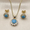 Oro Laminado Earring and Pendant Adult Set, Gold Filled Style Flower and Cluster Design, with White and Turquoise Cubic Zirconia, Polished, Golden Finish, 10.199.0086.11