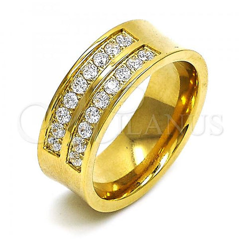 Stainless Steel Mens Ring, with White Cubic Zirconia, Polished, Golden Finish, 01.328.0001.1.09 (Size 9)