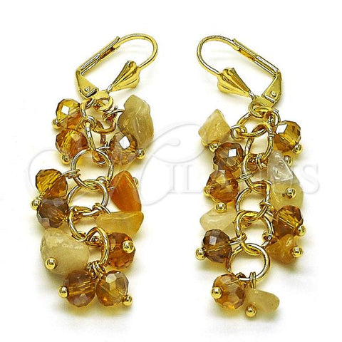 Oro Laminado Long Earring, Gold Filled Style with Champagne Crystal, Polished, Golden Finish, 02.414.0007.6