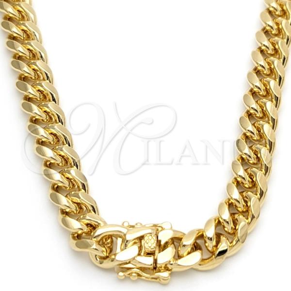 Oro Laminado Basic Necklace, Gold Filled Style Miami Cuban Design, Polished, Golden Finish, 03.419.0019.24
