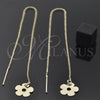 Oro Laminado Threader Earring, Gold Filled Style Flower Design, Polished, Golden Finish, 5.118.007