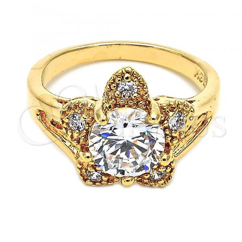 Oro Laminado Multi Stone Ring, Gold Filled Style Flower Design, with White Cubic Zirconia, Polished, Golden Finish, 5.169.015.07 (Size 7)
