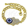Oro Laminado Fancy Bracelet, Gold Filled Style Hand of God Design, with White Crystal, Blue Resin Finish, Golden Finish, 03.351.0142.08