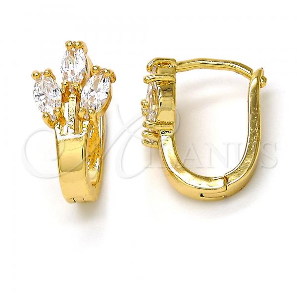 Oro Laminado Huggie Hoop, Gold Filled Style with White Cubic Zirconia, Polished, Golden Finish, 02.196.0064.15