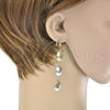Oro Laminado Long Earring, Gold Filled Style Diamond Cutting Finish, Tricolor, 5.095.016