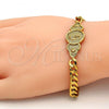 Oro Laminado ID Bracelet, Gold Filled Style Heart Design, Polished, Golden Finish, 03.102.0026.08