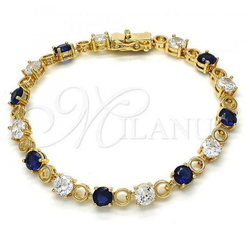 Oro Laminado Tennis Bracelet, Gold Filled Style with Sapphire Blue and White Cubic Zirconia, Polished, Golden Finish, 03.210.0070.4.08
