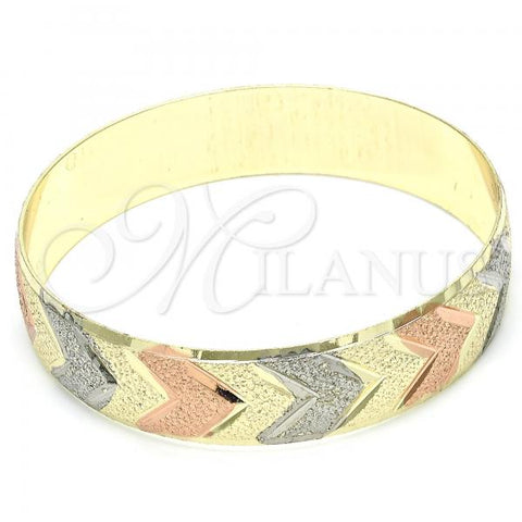 Gold Plated Individual Bangle, Diamond Cutting Finish, Tricolor, 03.08.0024.05 (14 MM Thickness, Size 5 - 2.50 Diameter)