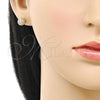 Oro Laminado Stud Earring, Gold Filled Style Ball Design, with White Cubic Zirconia, Polished, Golden Finish, 02.283.0248