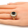 Oro Laminado Multi Stone Ring, Gold Filled Style Flower Design, with Black and White Cubic Zirconia, Polished, Golden Finish, 01.205.0010.3.08 (Size 8)