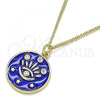Oro Laminado Pendant Necklace, Gold Filled Style Evil Eye and Star Design, with White Micro Pave, Blue Enamel Finish, Golden Finish, 04.362.0032.1.20