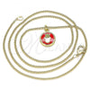 Oro Laminado Pendant Necklace, Gold Filled Style Hand of God Design, Red Enamel Finish, Golden Finish, 04.374.0003.20