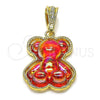 Oro Laminado Fancy Pendant, Gold Filled Style Teddy Bear Design, with Indian Pink and White Crystal, Polished, Golden Finish, 05.196.0009