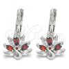 Rhodium Plated Leverback Earring, Peacock Design, with Garnet and White Cubic Zirconia, Polished, Rhodium Finish, 02.210.0229.5