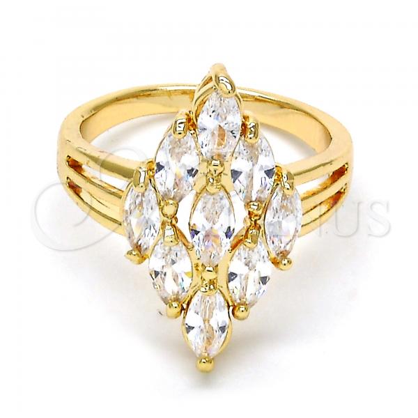 Oro Laminado Multi Stone Ring, Gold Filled Style with White Cubic Zirconia, Polished, Golden Finish, 01.210.0054.09 (Size 9)