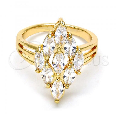 Oro Laminado Multi Stone Ring, Gold Filled Style with White Cubic Zirconia, Polished, Golden Finish, 01.210.0054.09 (Size 9)