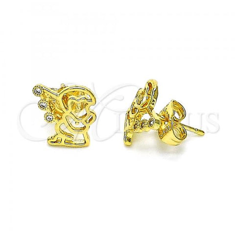 Oro Laminado Stud Earring, Gold Filled Style Angel Design, with White Micro Pave, Polished, Golden Finish, 02.156.0643