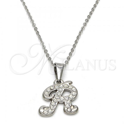 Stainless Steel Pendant Necklace, Initials and Rolo Design, with White Crystal, Polished, Steel Finish, 04.238.0013.1.18