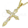 Oro Laminado Religious Pendant, Gold Filled Style Crucifix Design, with White Crystal, Polished, Tricolor, 05.351.0160