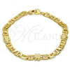 Oro Laminado Fancy Bracelet, Gold Filled Style Turtle and Mariner Design, Polished, Golden Finish, 03.213.0030.08.GT