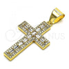 Oro Laminado Religious Pendant, Gold Filled Style Cross Design, with White Cubic Zirconia and White Micro Pave, Polished, Golden Finish, 05.342.0085