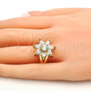 Oro Laminado Multi Stone Ring, Gold Filled Style Flower Design, with White Cubic Zirconia, Polished, Golden Finish, 01.210.0049.09 (Size 9)