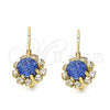 Oro Laminado Leverback Earring, Gold Filled Style Flower Design, with Tanzanite and White Crystal, Polished, Golden Finish, 02.122.0085.4