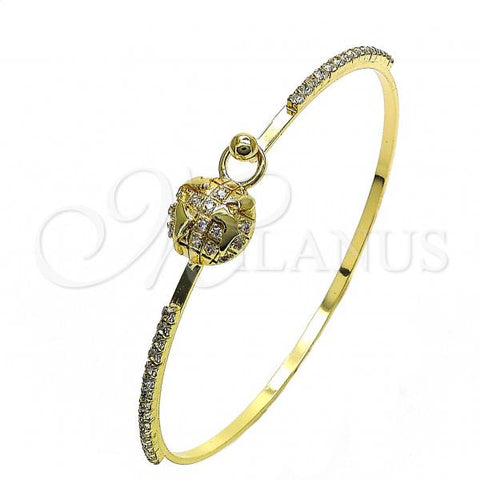 Oro Laminado Individual Bangle, Gold Filled Style with White Micro Pave and White Crystal, Polished, Golden Finish, 07.193.0044.05