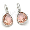 Rhodium Plated Dangle Earring, Teardrop Design, with Light Peach Swarovski Crystals, Polished, Rhodium Finish, 02.239.0016.2