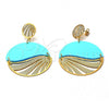 Oro Laminado Long Earring, Gold Filled Style Acqua Resin Finish, Golden Finish, 02.09.0115.1