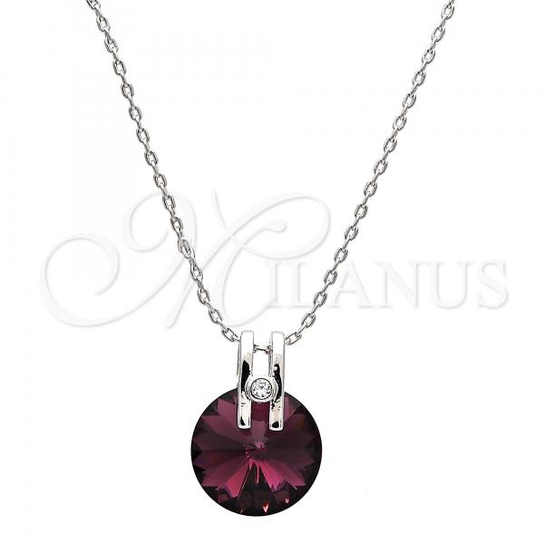 Rhodium Plated Pendant Necklace, with Amethyst Swarovski Crystals and White Micro Pave, Polished, Rhodium Finish, 04.239.0017.2.16