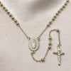 Oro Laminado Thin Rosary, Gold Filled Style Guadalupe and Ball Design, with White Cubic Zirconia, Polished, Golden Finish, 09.213.0068.24