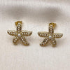 Oro Laminado Stud Earring, Gold Filled Style Star Design, with Ivory Pearl, Polished, Golden Finish, 02.341.0256