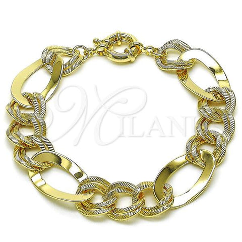 Oro Laminado Fancy Bracelet, Gold Filled Style Figaro Design, Diamond Cutting Finish, Golden Finish, 03.415.0017.08