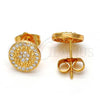 Oro Laminado Stud Earring, Gold Filled Style with White Micro Pave, Polished, Golden Finish, 02.282.0007