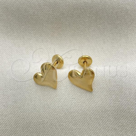 Oro Laminado Stud Earring, Gold Filled Style Heart Design, White Polished, Golden Finish, 02.02.0526