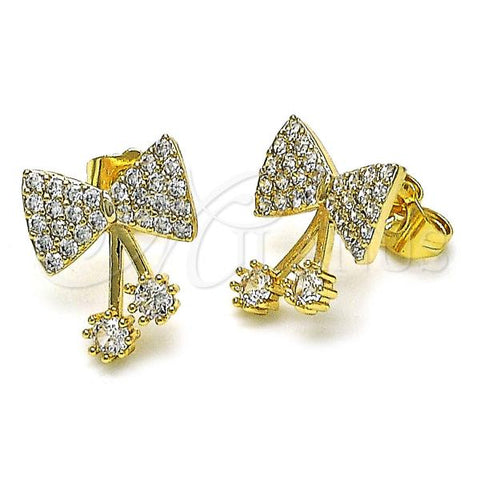 Oro Laminado Stud Earring, Gold Filled Style Bow Design, with White Micro Pave and White Cubic Zirconia, Polished, Golden Finish, 02.283.0105