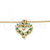 Oro Laminado Pendant Necklace, Gold Filled Style Heart Design, with Green and White Cubic Zirconia, Polished, Golden Finish, 04.210.0001.3.18