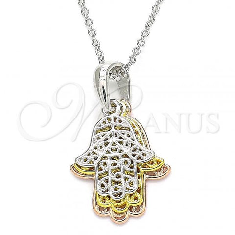 Sterling Silver Pendant Necklace, Hand of God Design, Polished, Tricolor, 04.336.0201.16