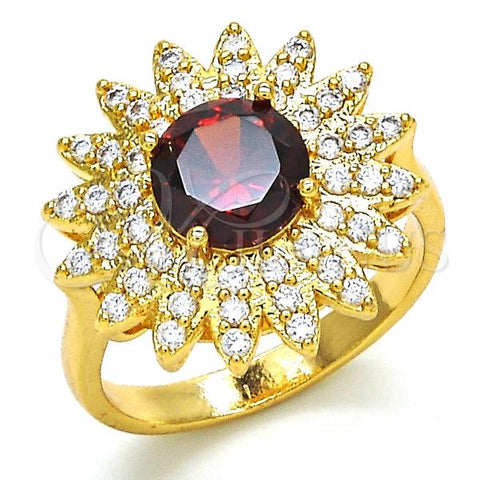 Oro Laminado Multi Stone Ring, Gold Filled Style with Garnet and White Cubic Zirconia, Polished, Golden Finish, 01.346.0008.07 (Size 7)