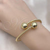 Oro Laminado Individual Bangle, Gold Filled Style Ball and Twist Design, Polished, Golden Finish, 07.93.0022