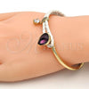 Oro Laminado Individual Bangle, Gold Filled Style Teardrop Design, with Amethyst Swarovski Crystals and White Micro Pave, Polished, Golden Finish, 07.239.0002.13 (03 MM Thickness, One size fits all)