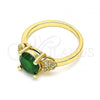 Oro Laminado Multi Stone Ring, Gold Filled Style Heart Design, with Green and White Cubic Zirconia, Polished, Golden Finish, 01.284.0049.1.07