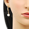 Oro Laminado Long Earring, Gold Filled Style with Ivory Pearl and White Micro Pave, Polished, Golden Finish, 02.387.0109