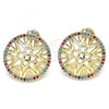 Oro Laminado Stud Earring, Gold Filled Style with Multicolor Micro Pave, Polished, Golden Finish, 02.233.0018